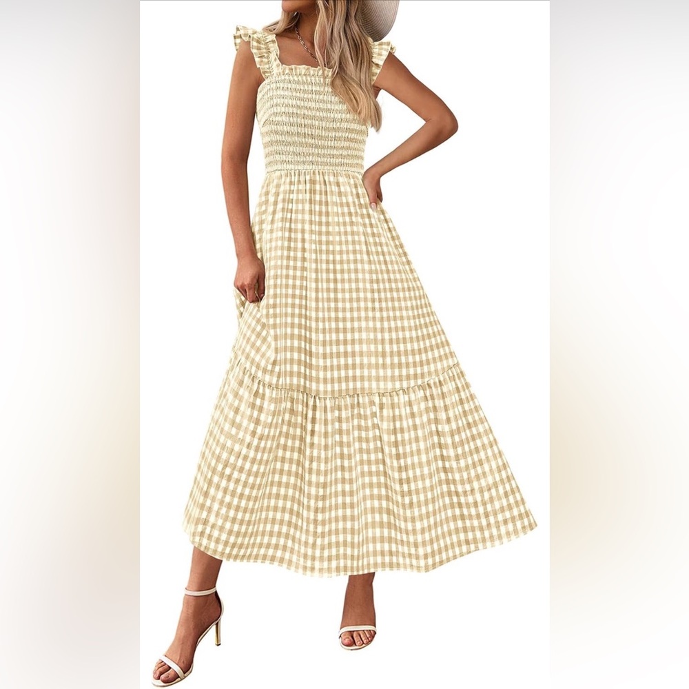 PrettyGarden Yellow Checkered  Dress